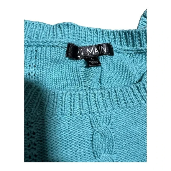 21 Main Short‎ Sleeve Knit Sweater Top - Aqua Blue Womens Size large - Picture 2 of 6
